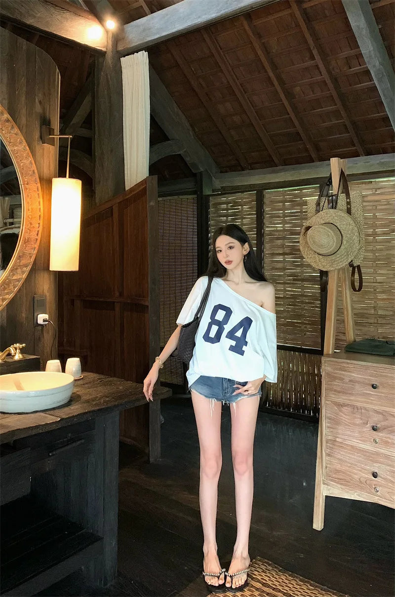 Vintage Print One-Shoulder Tee