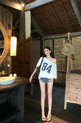Vintage Print One-Shoulder Tee