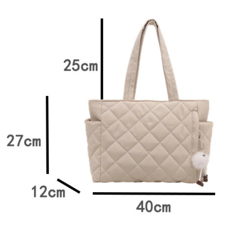 Multi Pocket Women Mailman Bag Diamond Patterned Cotton Clothing Shoulder Bag Large Capacity Tote Bag Casual Nylon Shoulder Bag