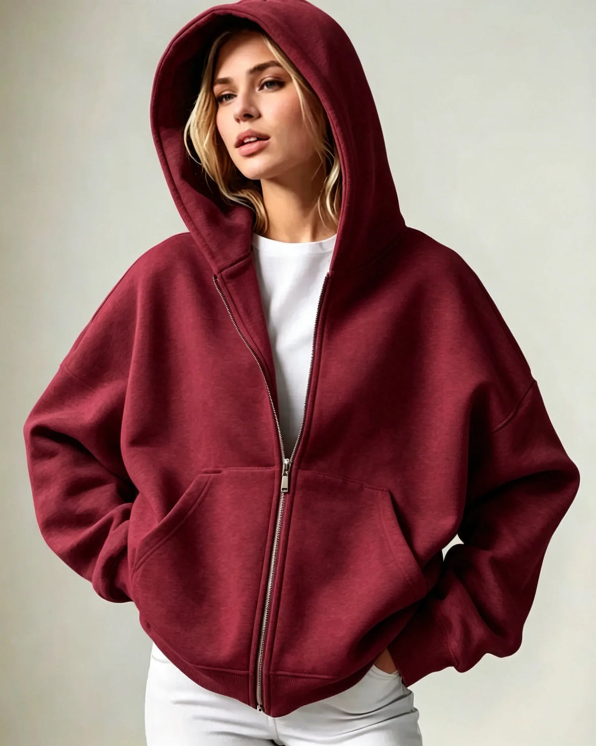 Women’s Relaxed Fleece Zip-Up Hoodie with Pockets