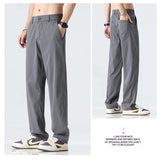 Coffee Ultra-thin Wide Pants Men Lyocell Fabric Breathable Soft Straight Casual Trousers Loose Simple Male Sweatpants