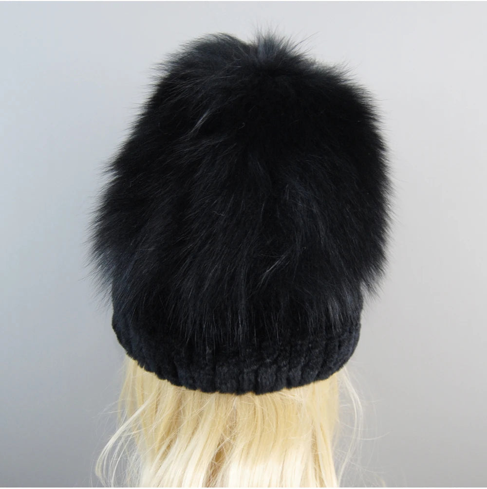 Women's Luxury Rex Rabbit & Fox Fur Beanie Hat