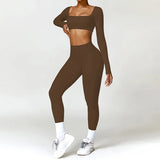 2-Piece Women's High-Waist Yoga Set – Seamless Long Sleeve Workout Suit