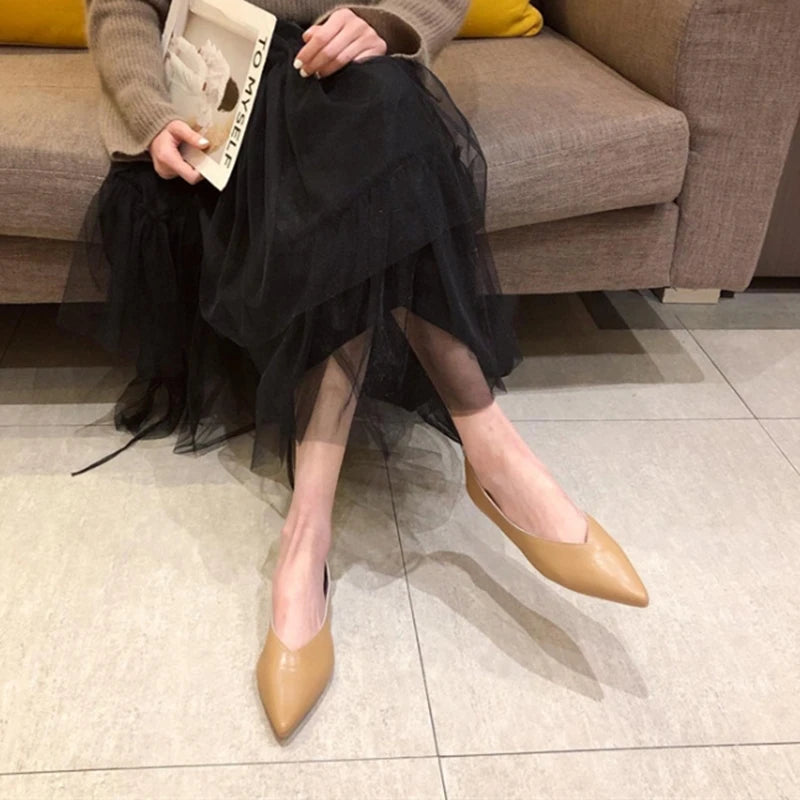 Genuine Leather Pointed-Toe Flats for Women