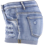 Women’s Mid-Waist Distressed Denim Shorts – Slim Fit Summer Beach Wear