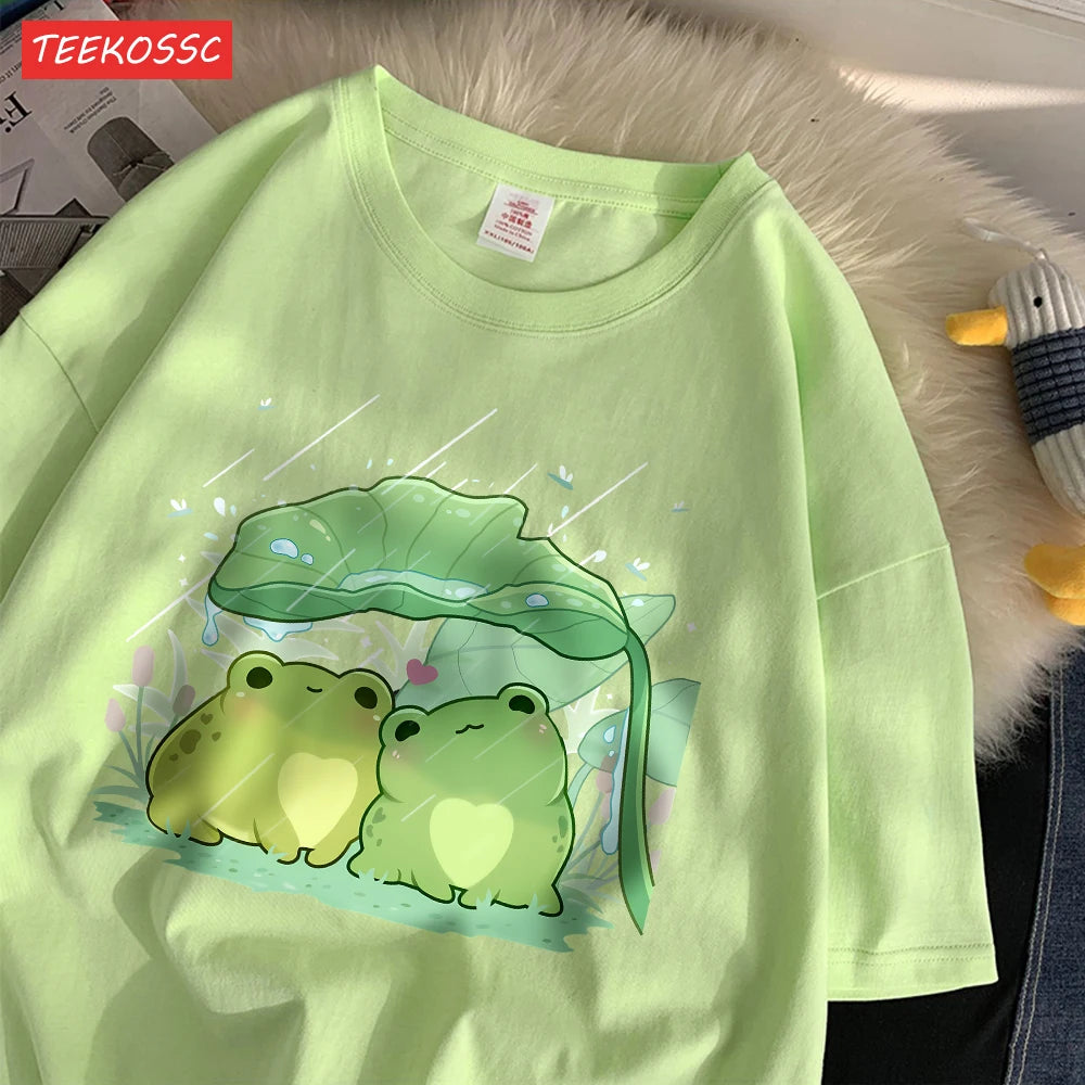 Artistic Frog Umbrella Cotton T-Shirt