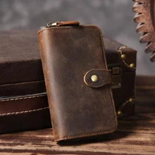 Handmade Vintage Crazy horse Genuine Leather Wallet men Leather long wallet clutch bag male purse money clips money bag
