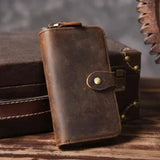 Handmade Vintage Crazy horse Genuine Leather Wallet men Leather long wallet clutch bag male purse money clips money bag