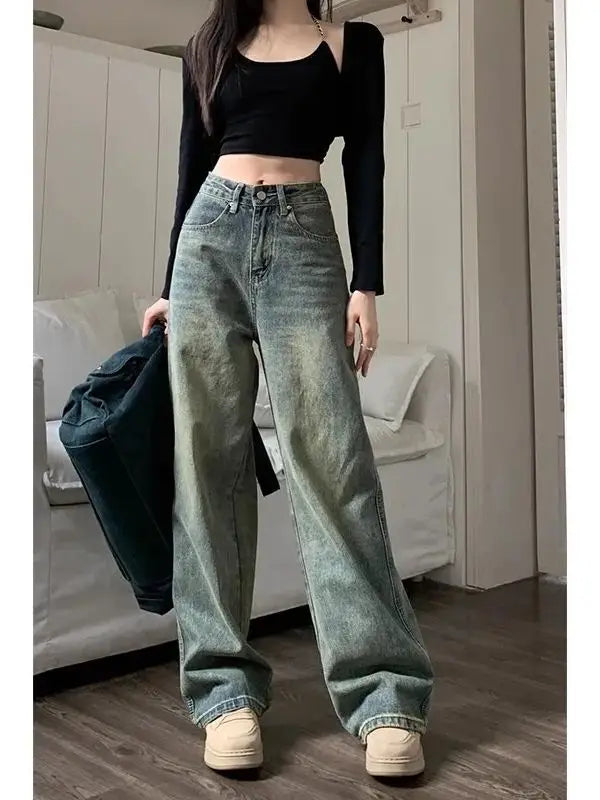 Women's Vintage High-Waisted Wide-Leg Jeans
