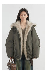 Women's Hooded Down Jacket with Faux Fur Collar