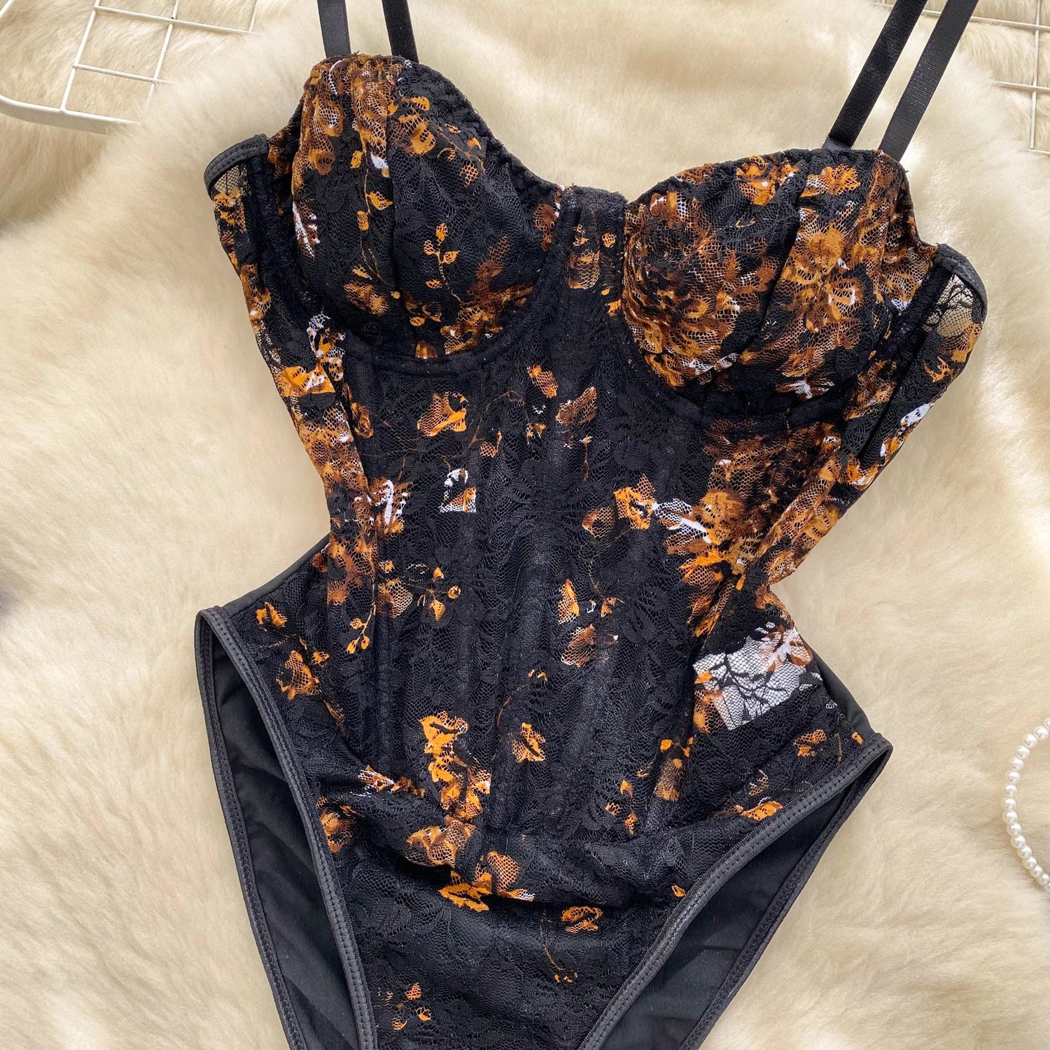 Vintage Elegant Fishbone Print Bodysuit – Chic Fairy Floral Summer Blouse Shirt