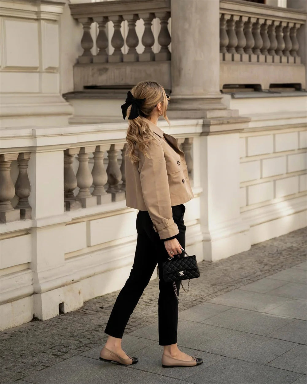 Vintage Cropped Double-Breasted Trench