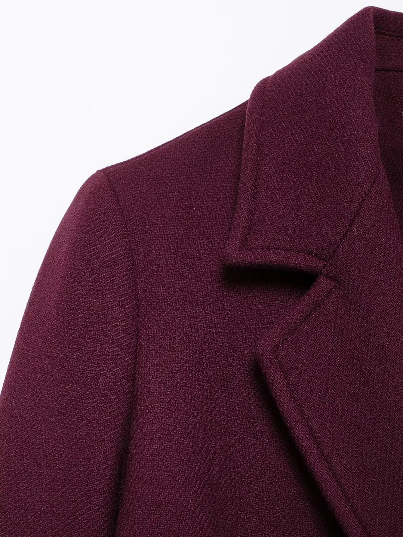 Elegant Burgundy Double-Breasted Long Coat