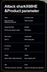 ATTACK SHARK X68HE X68Pro He Magnetic Mechanical Keyboard for Pro Gaming 0.01mm Rapid Trigg 8000Hz SOCD/Rs 0.125ms 128K Rate