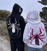 Harajuku Fashion Y2K Oversized Coat Personality Spider Print Women's Hoodie Autumn And Winter Punk Full Zip Up Hoodie Tops