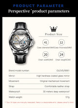 OLEVS 6661 Full Transparant Skelton Flywheel Automatic Mechanical Men's Watch Leather Strap Luxury Brand Original Man Wristwatch