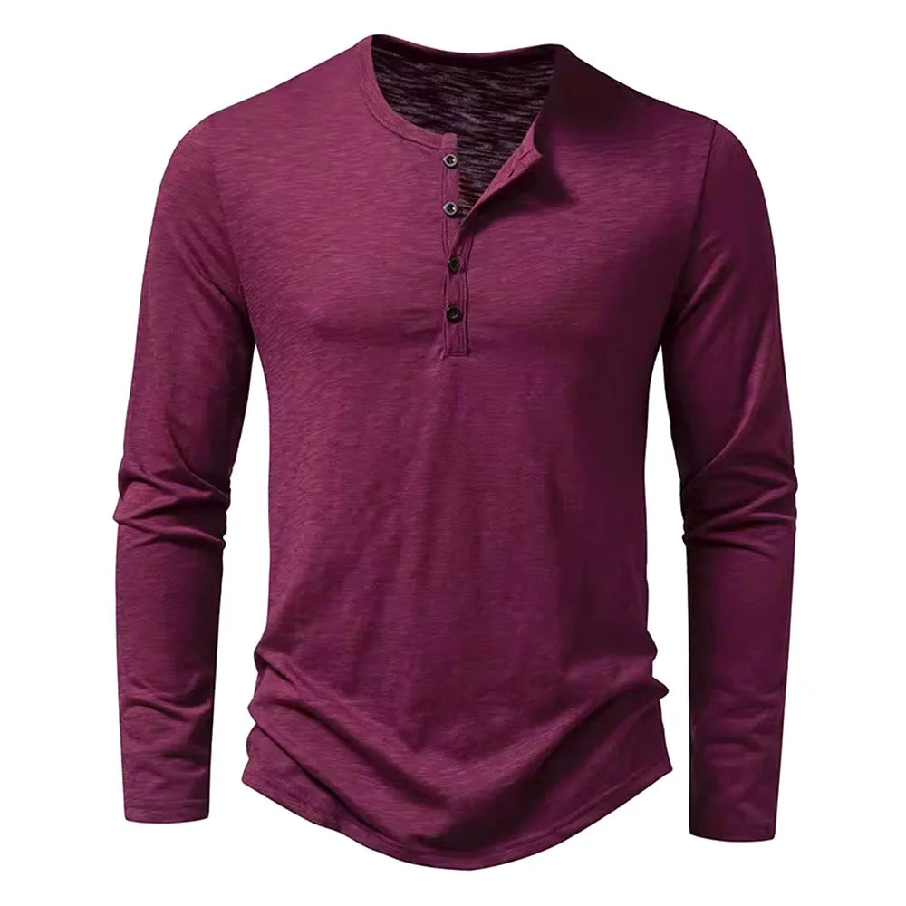 Men's Cotton Henley Long Sleeve Shirt