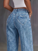 Women's High Waist Wide Leg Heart Pocket Jeans