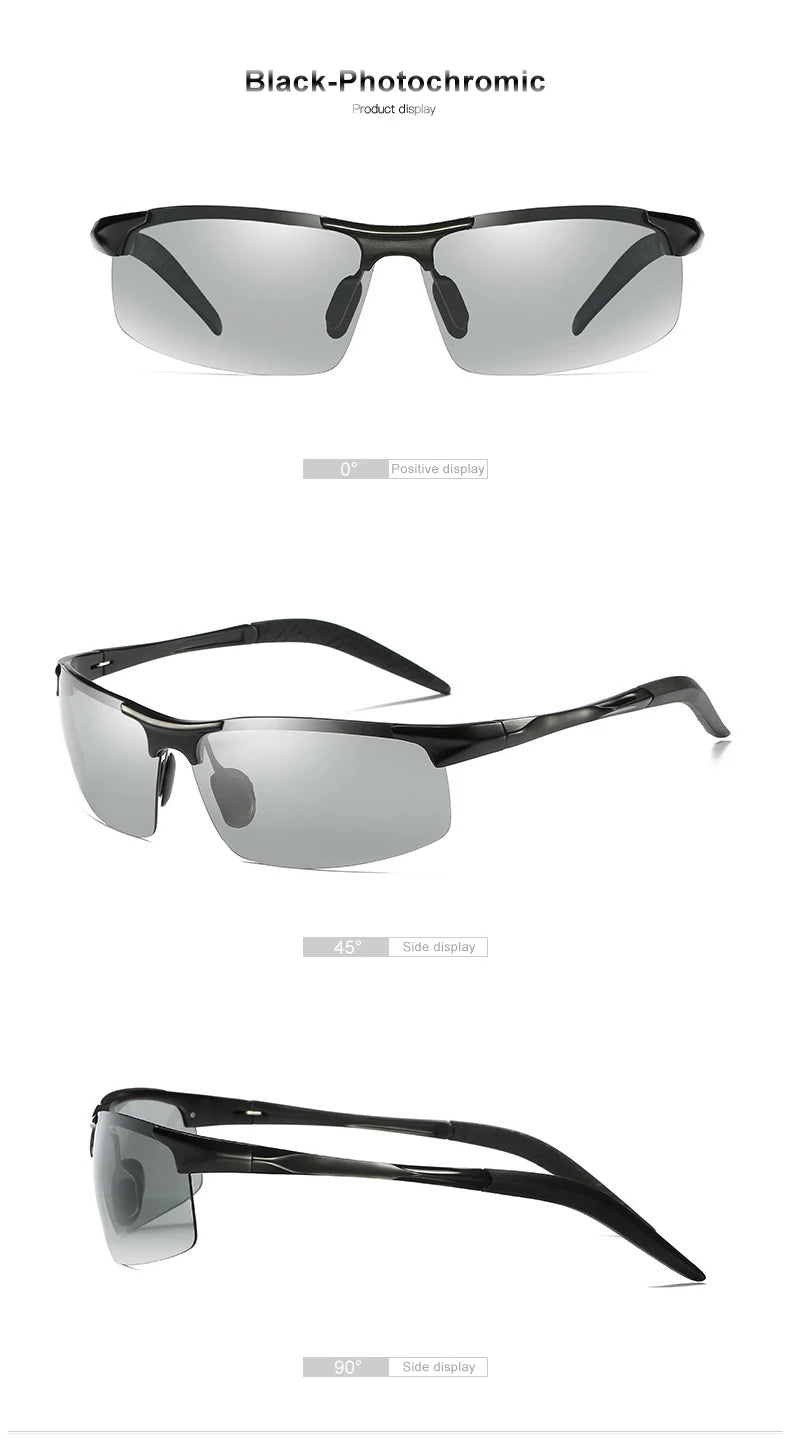 SZTZX Aluminium Rimless Outdoor Sport Photochromic Sunglasses Men Polarized  Anti-UV Driving Fishing Glasses Cycling Goggle