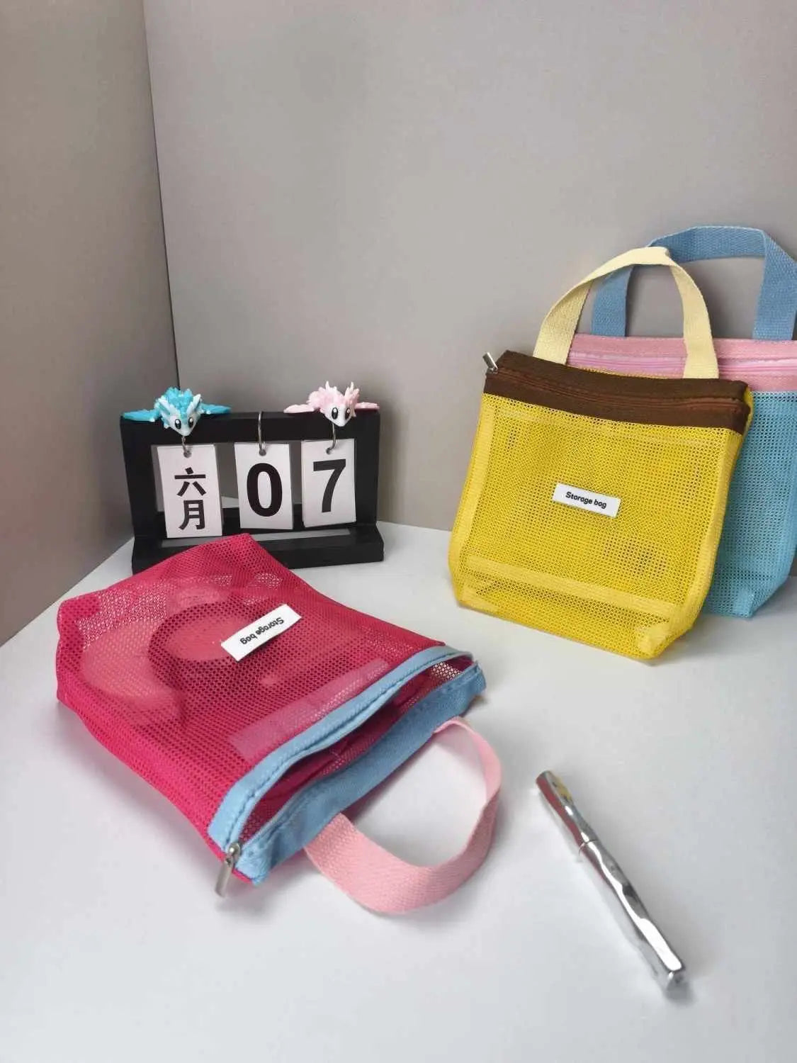 Homefish Foldable Mesh Cosmetic Bag Ins Style Bright Color Portable Women Summer Toiletry Storage Bag Beach Makeup Pouch