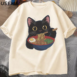 Ramen Cat Tshirt Japanese Style Cat Lover T-Shirt Kawaii Cartoon Cotton Short Sleeve T Shirts Mens Clothes Tee Shirt Tops