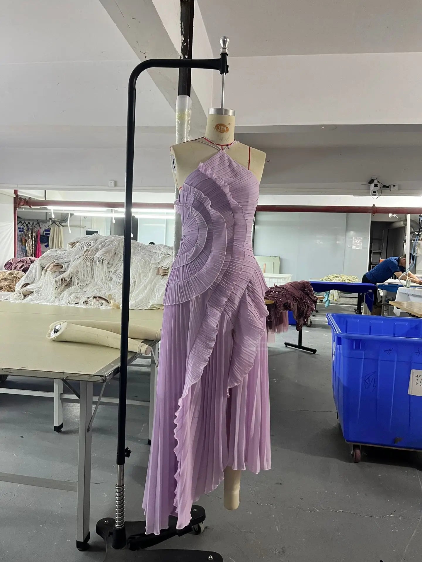 Elegant Lotus Edge Halter Maxi Dress