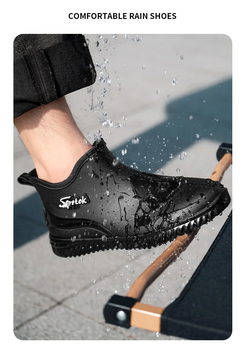 Fashionable Adult Short Rain Boots Waterproof Ankle Shoes Anti-Slip Durable Rubber Footwear For Men Women Suitable for Rainy Day