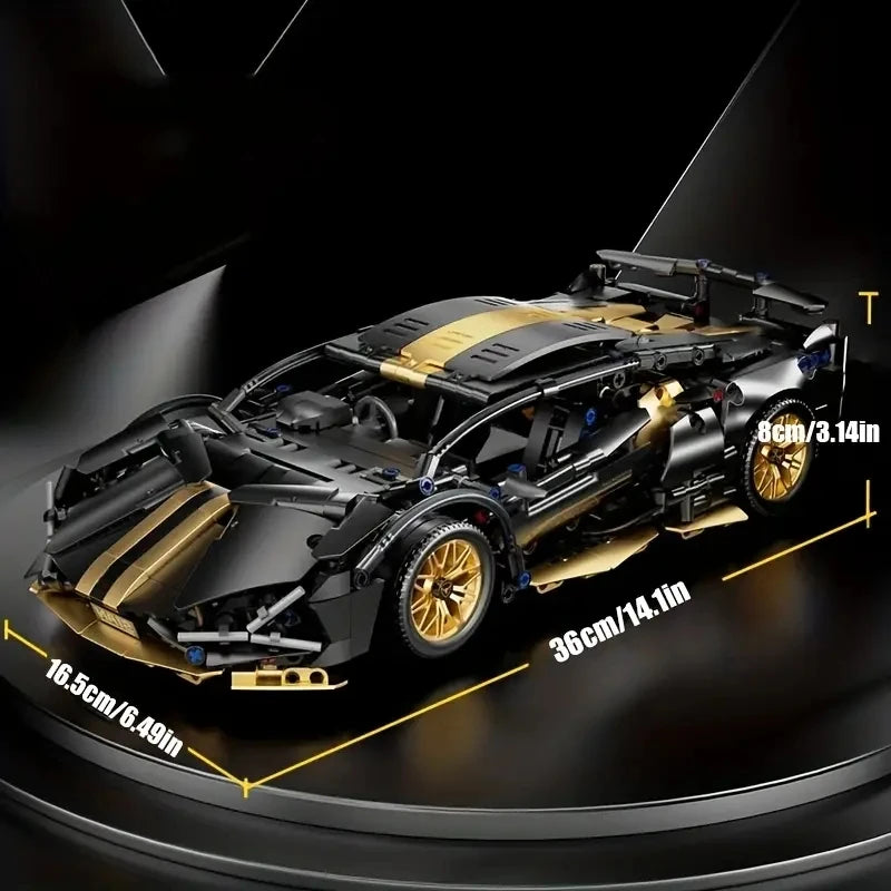 1:14 Black Sports Car Building Blocks Set, Suitable for 14+, Adult Collectiblel Assembled Model, Home Decoration & Gift