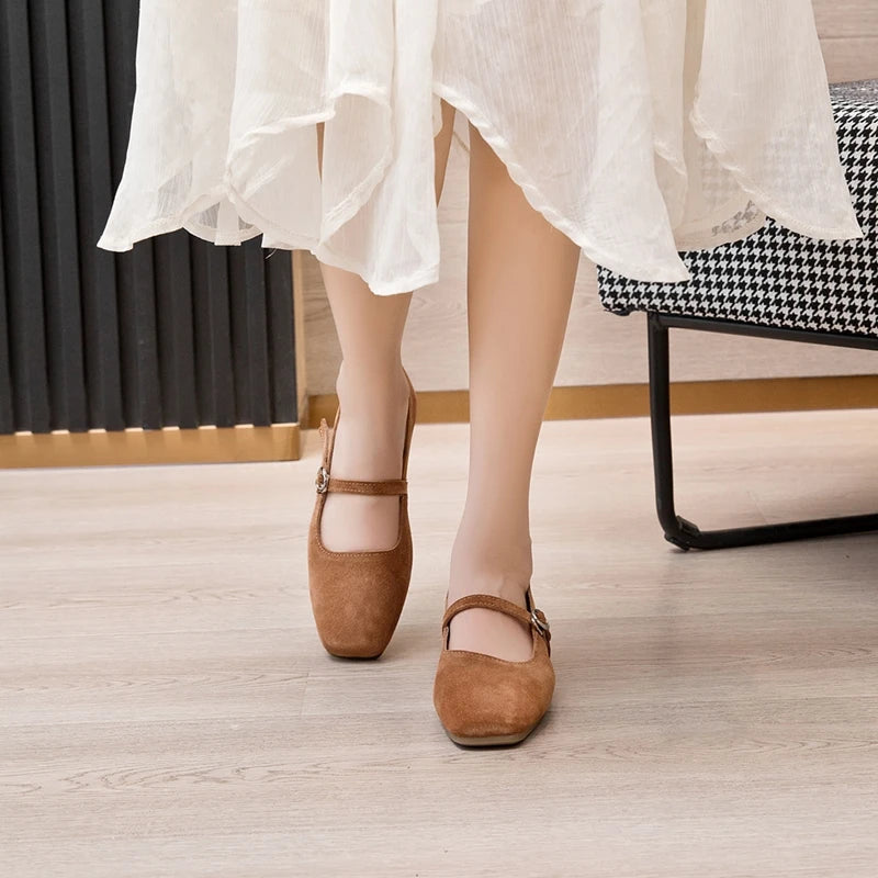 AIYUQI Women's Genuine Leather Square-Toe Ballet Flats