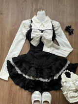 Spring Y2K Princess Outfits Women 2 Piece Sets Sweet Kawaii Bow Tops + Lace Pleated Skirt Female Retro Chic Preppy Style Clothes