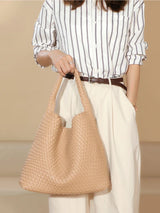 2025 Women Bag Luxury PU Leather Handbag Lady Fashion Handmade Knitting Tote Female Hand-woven Basket Shoulder Bag with Purse