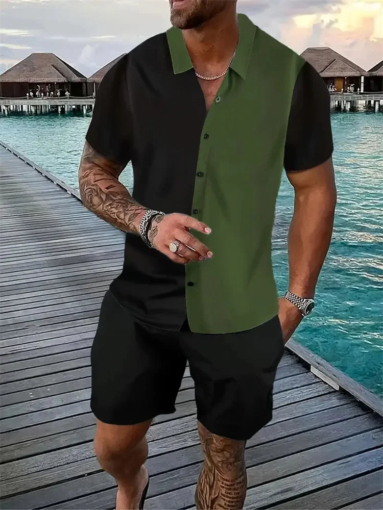 3D Geometric Color-Block Men’s Shirt