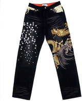 Harajuku Dragon & Snake Embroidered Wide-Leg Jeans