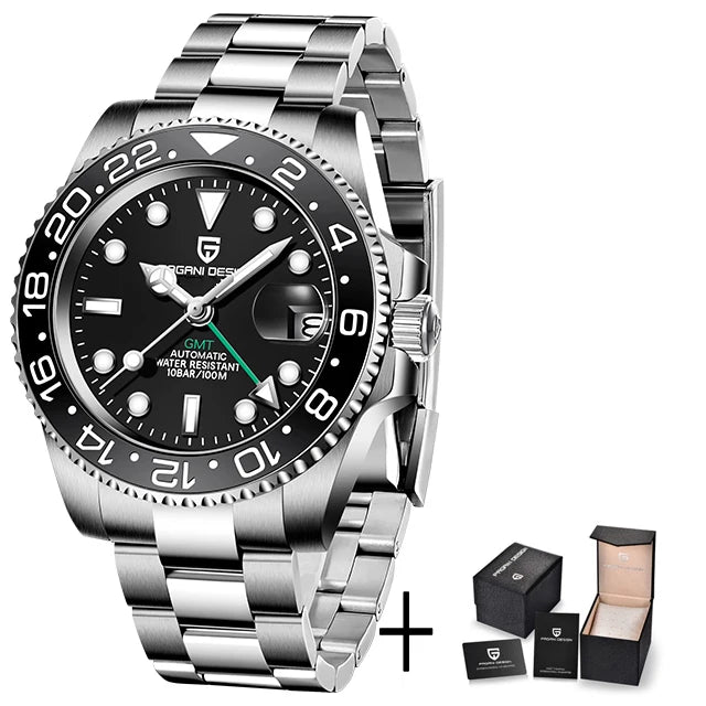 PAGANI DESIGN GMT Automatic Watch — Sapphire Crystal, 10-Bar Waterproof, 40mm