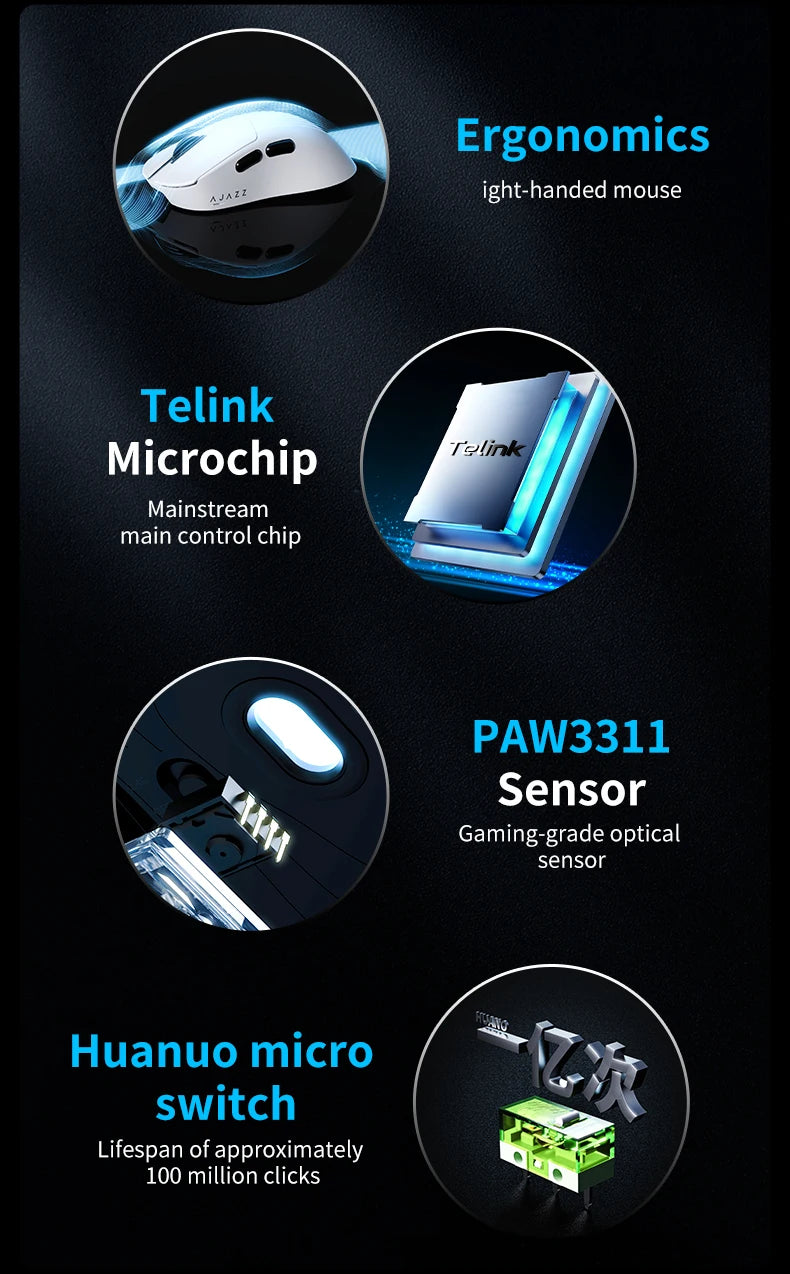 AJAZZ AJ179 V2 MAX Wireless Gaming E-Sport 1K Polling Rate Lightweight Design Ergonomic PAW3311 Sensor