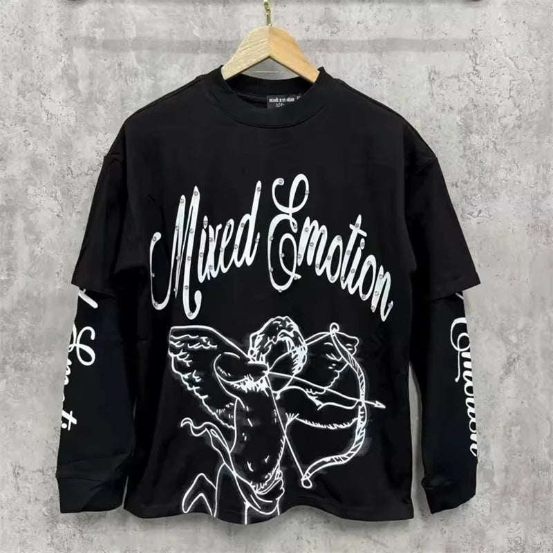 Mixed Emotion Oversized Cotton Long Sleeve T-Shirt