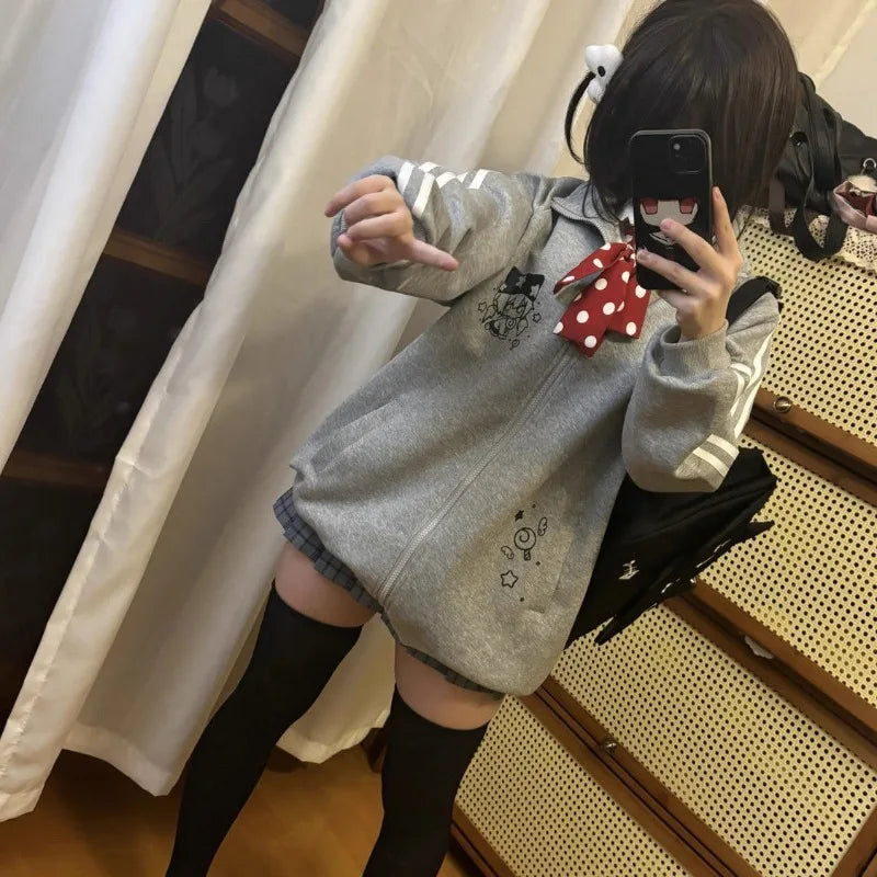 Women's Black Cotton Stand-Collar Zip-Up Jacket