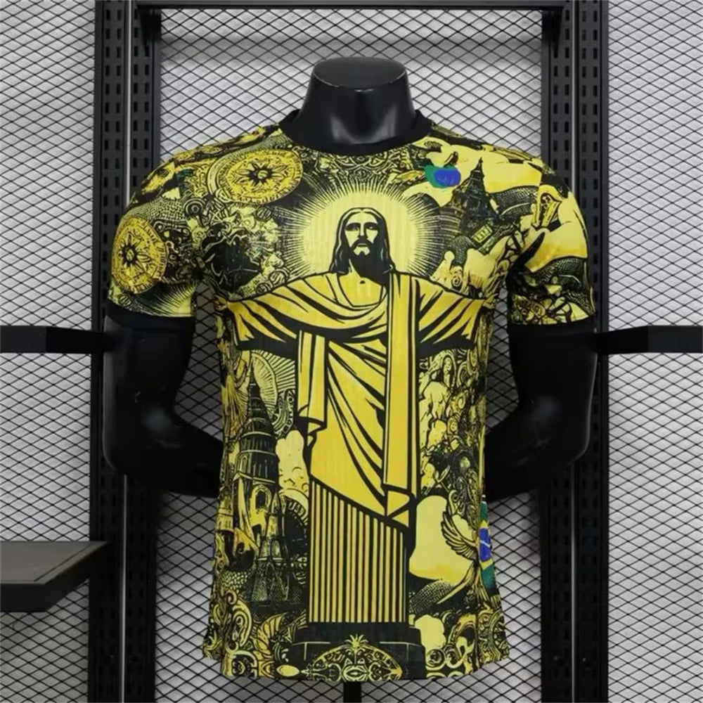 2026 Brazil Special Edition Jesus Black Grey Adult/Kids Football T-shirt Summer Football Training T-shirt Sports Street Clothing