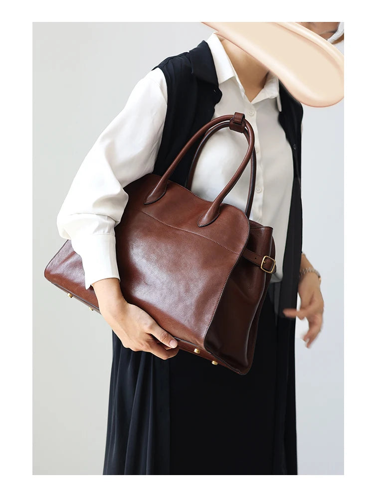 Women's Vegetable-Tanned Cowhide Leather Tote Bag