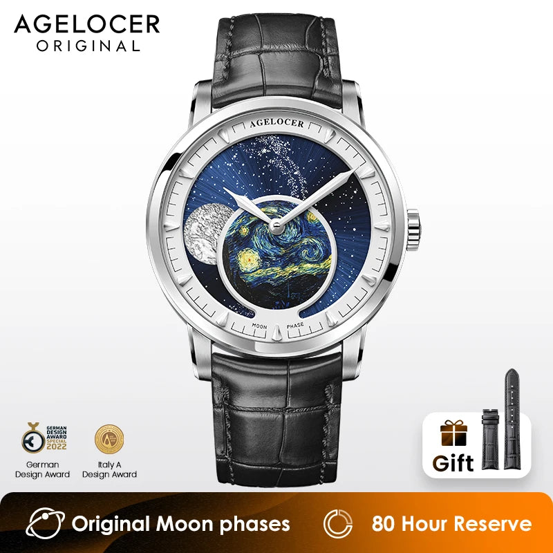 AGELOCER Astronomer Van Gogh Moon Phase Men's Watch