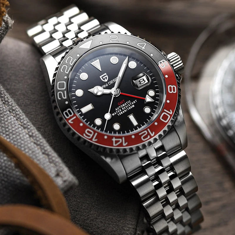 PAGANI DESIGN GMT Automatic Watch — Sapphire Crystal, 10-Bar Waterproof, 40mm