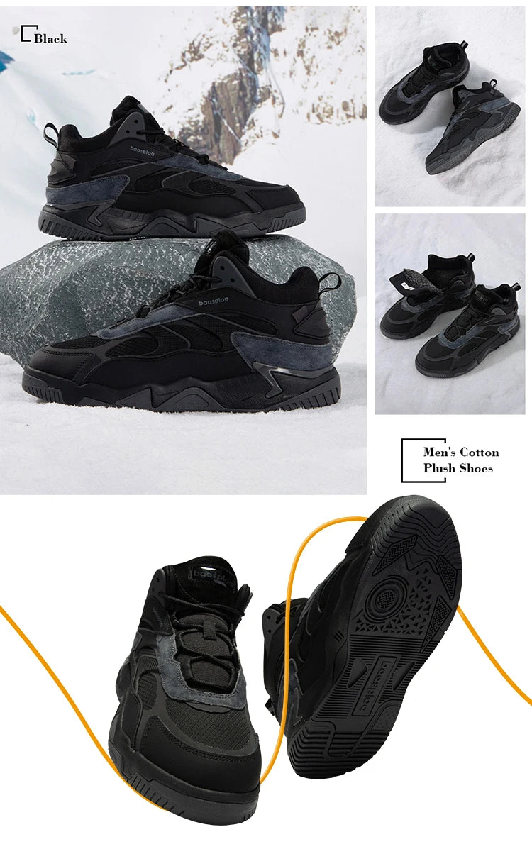 Baasploa Winter Men Shoes Fashion Plush Warm Waterproof Leather Sports Shoes Male Casual Outdoor Non-Slip Lace up Walking Shoes