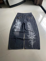 Men's Y2K Oversized Wide-Leg Embroidered Denim Jeans