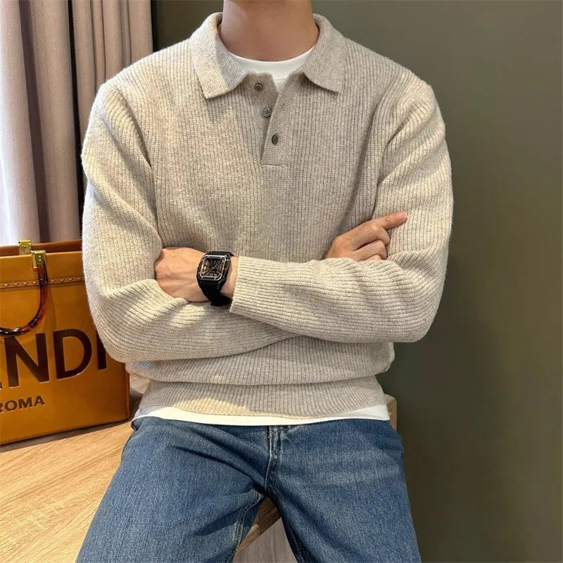 Men's Knit Polo Sweater – Long Sleeve Pullover
