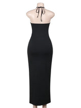 Elegant Mesh Patchwork Halter Gown