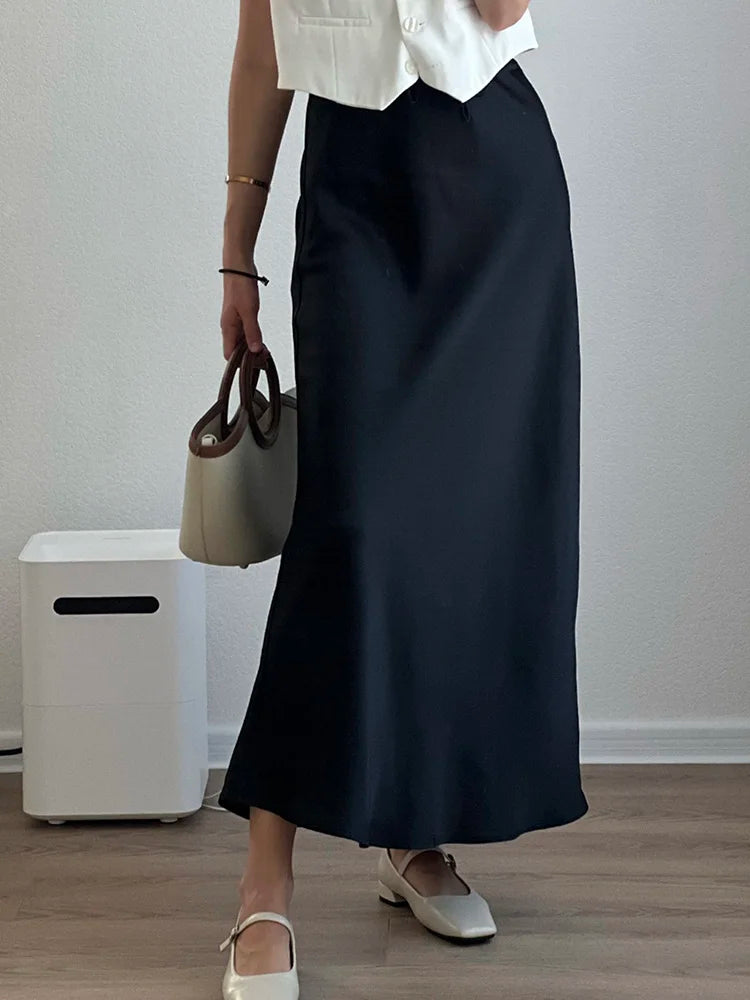 Women's Satin Maxi Skirt – Elegant Ankle-Length