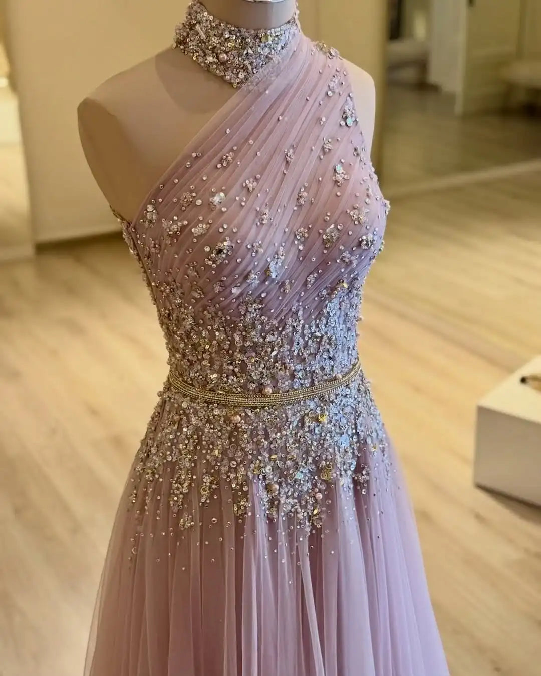 Customized Chiffon Beads Pink Elegant Evening Dresses Stylish Summer Dresses Woman on offer High Quality A-Line bridgerton