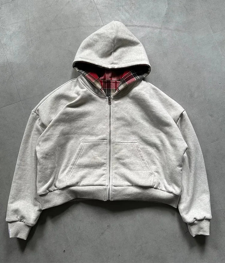 Reversible Plaid Zip-Up Hoodie