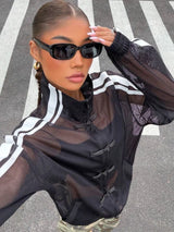 Women's Sheer Striped Stand-Collar Layering Jacket