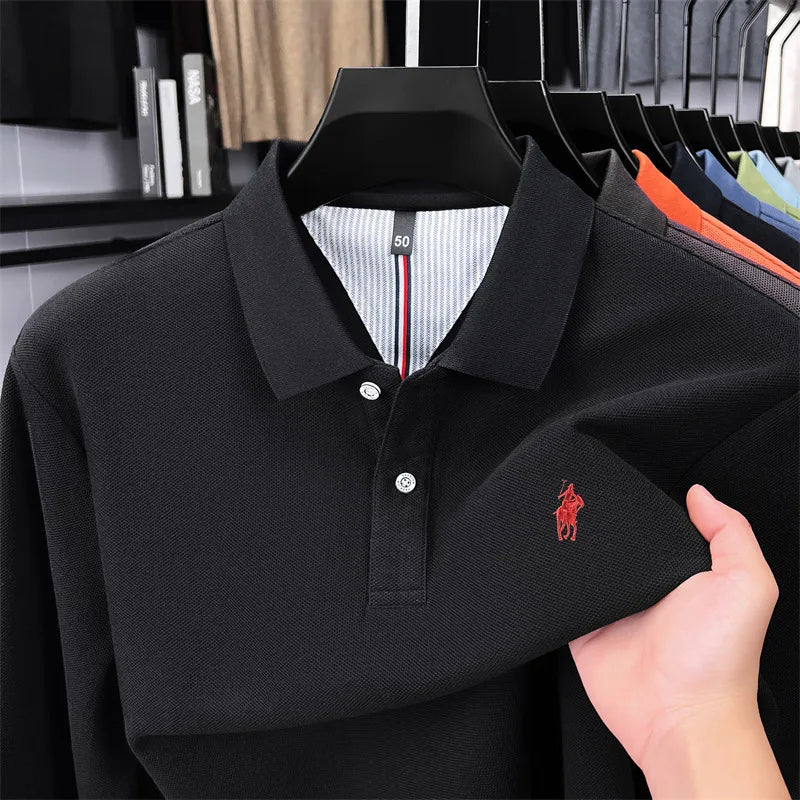 Premium Cotton Embroidered Long Sleeve Polo Shirt